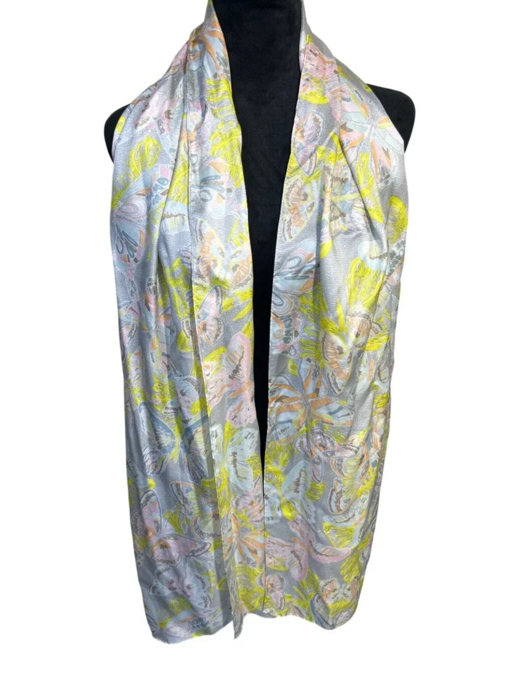 NWT Echo 100% Silk Scarf Wrap Butterfly Print Pastel Lightweight Long Elegant